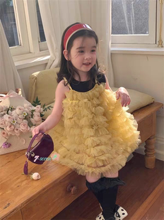 7seven·26春~黄色吊带蛋糕纱裙深藏青色背心套装9596 9651