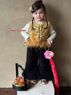 国风黄色旗袍马甲公主风 新中式 苏西susie女童2025年冬款 年货款