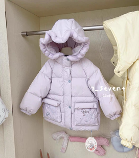 羽绒服女童加厚保暖棉服外套 紫色气球小熊中长款 7seven 2正版