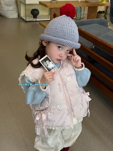 套装 女童棉马甲2025冬季 加绒卫裤 小童可爱加厚背心毛衣针织衫 新款