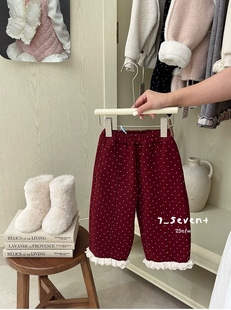 束脚裤 女童女孩可爱甜美蕾丝花边加绒卫裤 seven2025秋冬新款