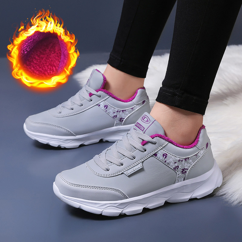 回磁力运动鞋女秋冬皮面加绒保暖休闲鞋平底百搭女鞋旅游跑步鞋子,运动鞋new,跑步鞋,淘宝优惠券,粉丝福利购,淘宝优惠卷