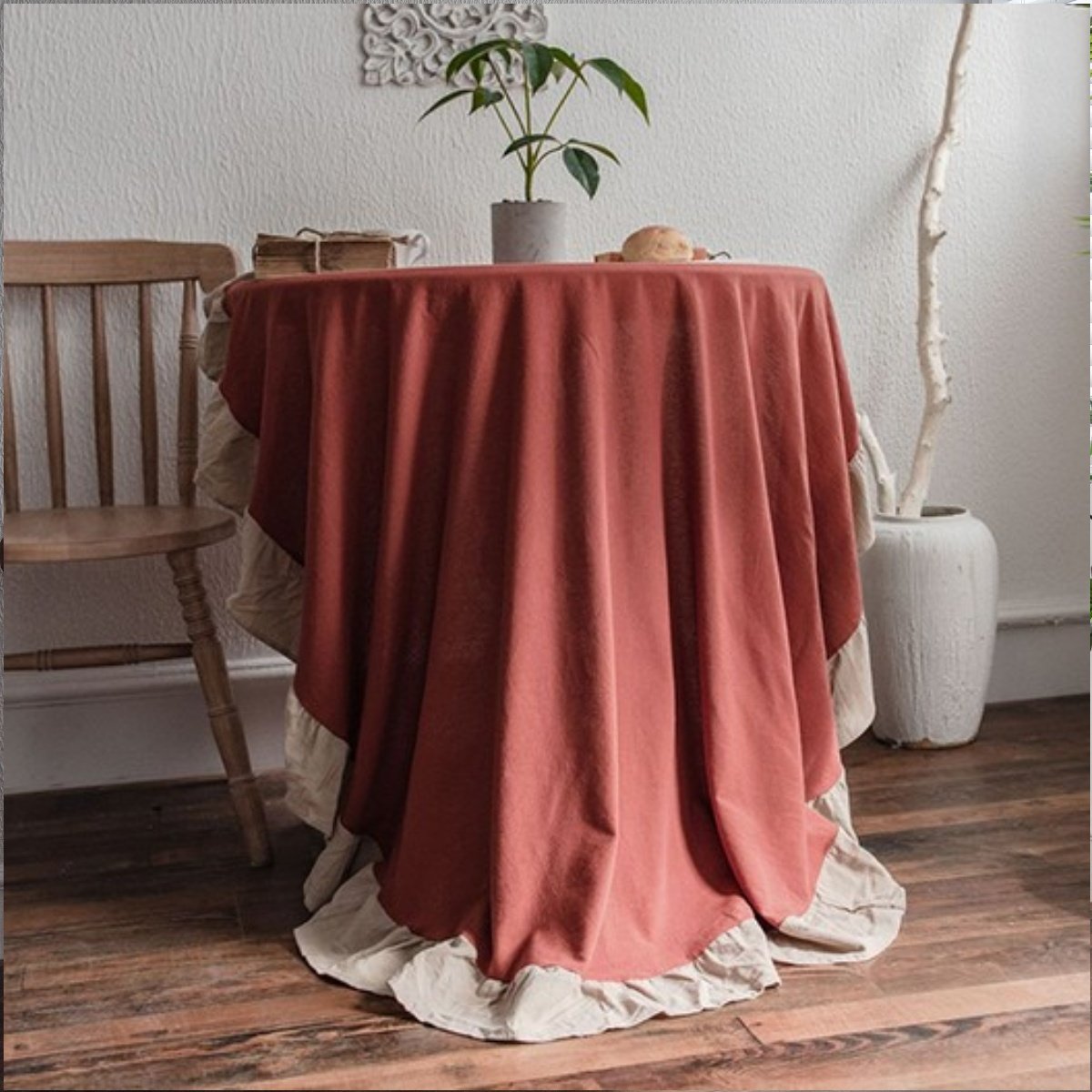 圆形桌布法式荷叶边素色纯色水洗棉小清新家用阳台圆几布防尘盖巾,居家布艺,桌布,淘宝优惠券,粉丝福利购,淘宝优惠卷