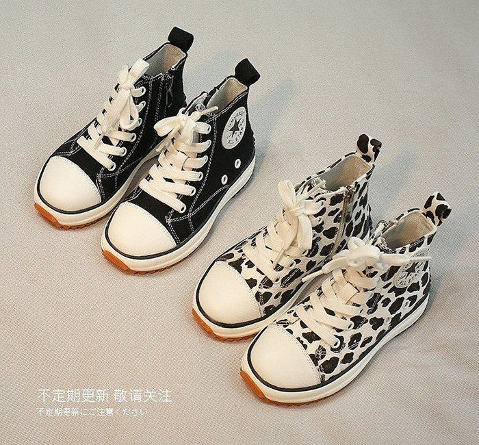 韩国进口儿童鞋正品代购HiShoes中大童休闲豹纹高帮板鞋帆布鞋