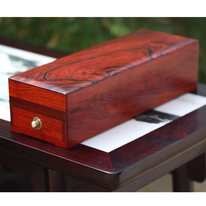 红酸枝微凹黄檀独板榫卯结构双层文具盒文房收纳盒盖盒中式盒子