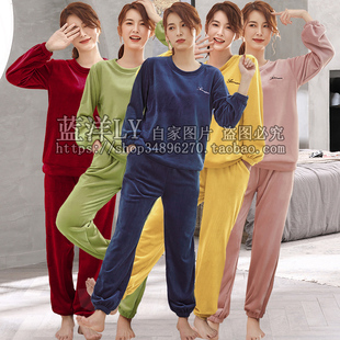 带弹力 脚口法兰绒保暖家居服套装 冬季 女珊瑚绒加厚海岛绒睡衣缩裤