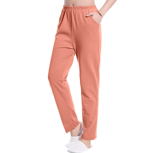 防蚊全棉家居裤 100%纯棉纯色素色橙色加大空调房长裤 女春秋季 睡裤