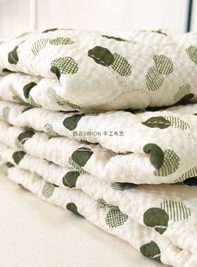 西云【双波点绿色绗缝布料-145宽】加棉夹棉秋冬手工马甲棉服童装