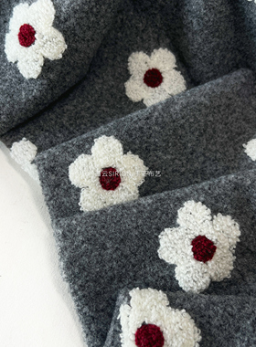 灰色花朵做衣服毛呢手工马甲披风童装刺绣缝纫秋冬仿羊羔毛绒布料