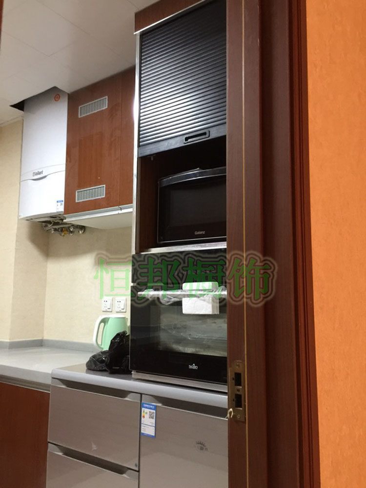 橱柜衣柜pvc卷帘门塑料柜子推拉门百叶窗移门吊柜遮挡帘卷帘黑色