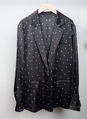 F0180 字母印花重磅顺纡绉真丝高档桑蚕丝长袖春夏款女士西装外套