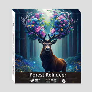 【森林驯鹿】1000片白卡拼图成人减压儿童益智装饰画跨境70×50CM