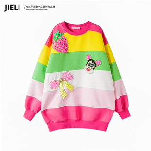 JIE 街力原创小众设计感休闲潮流宽松条纹卫衣女W1891