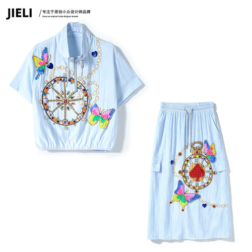 街力夏季高级感刺绣蝴蝶两件套