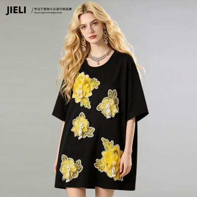 JIE LI/街力设计师高级感休闲显瘦短袖T恤女Y10895