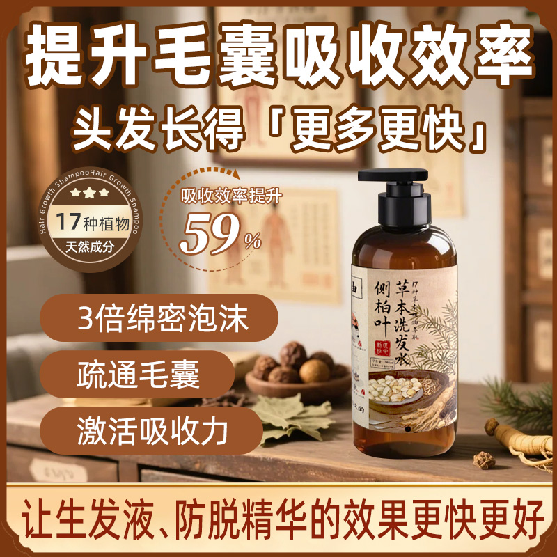 青束侧柏叶中草本药植物洗发水提升毛囊吸收效率加快头发生长液