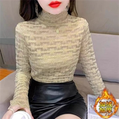 修身 香港蕾丝半高领打底衫 洋气时尚 内搭长袖 加绒上衣潮 女秋冬新款