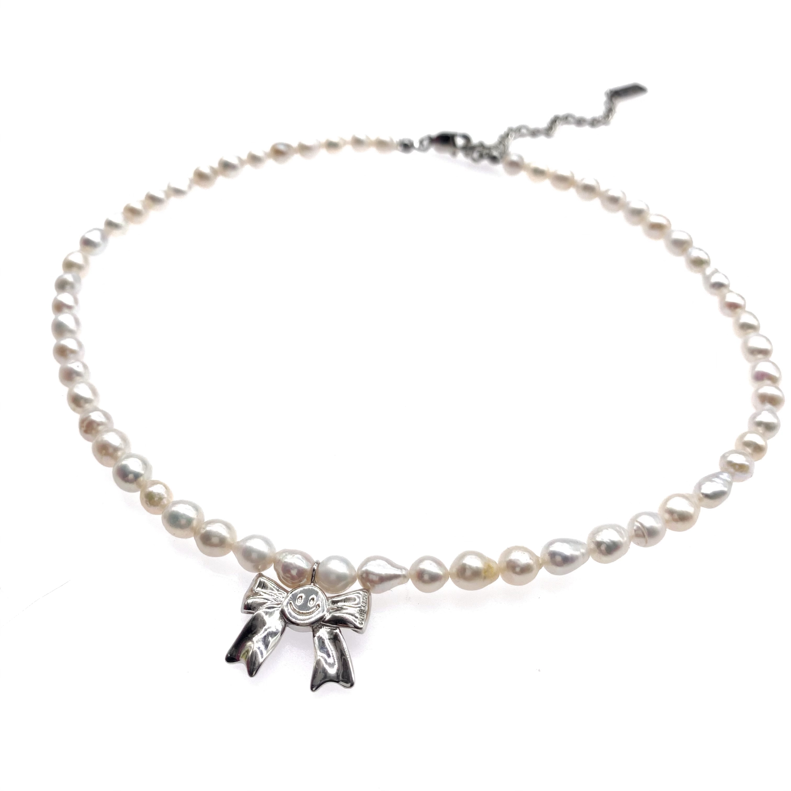 OSITERM微笑蝴蝶结ins饰品韩国设计师原创蝴蝶结珍珠项链小众配饰