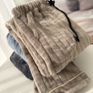 秋冬加绒加厚宽松外穿法兰绒直筒保暖家居裤 超柔软男士 珊瑚绒睡裤