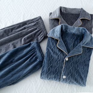 2025新款秋冬海岛绒男士睡衣薄绒开衫金丝绒休闲牛奶绒家居服套装