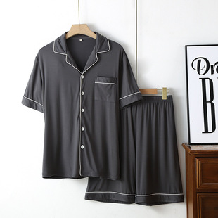 宽松家居服套装 超柔竹纤维男士 短裤 纯棉麻无印风竹棉短袖 睡衣夏季