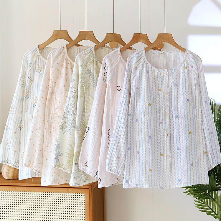 纯棉棉纱带胸垫哺乳开衫上衣宽松