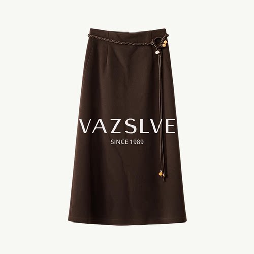 【VAZSLVE/全新奢品】捡漏咖色半身裙秋冬气质长款百搭裙YTC9955