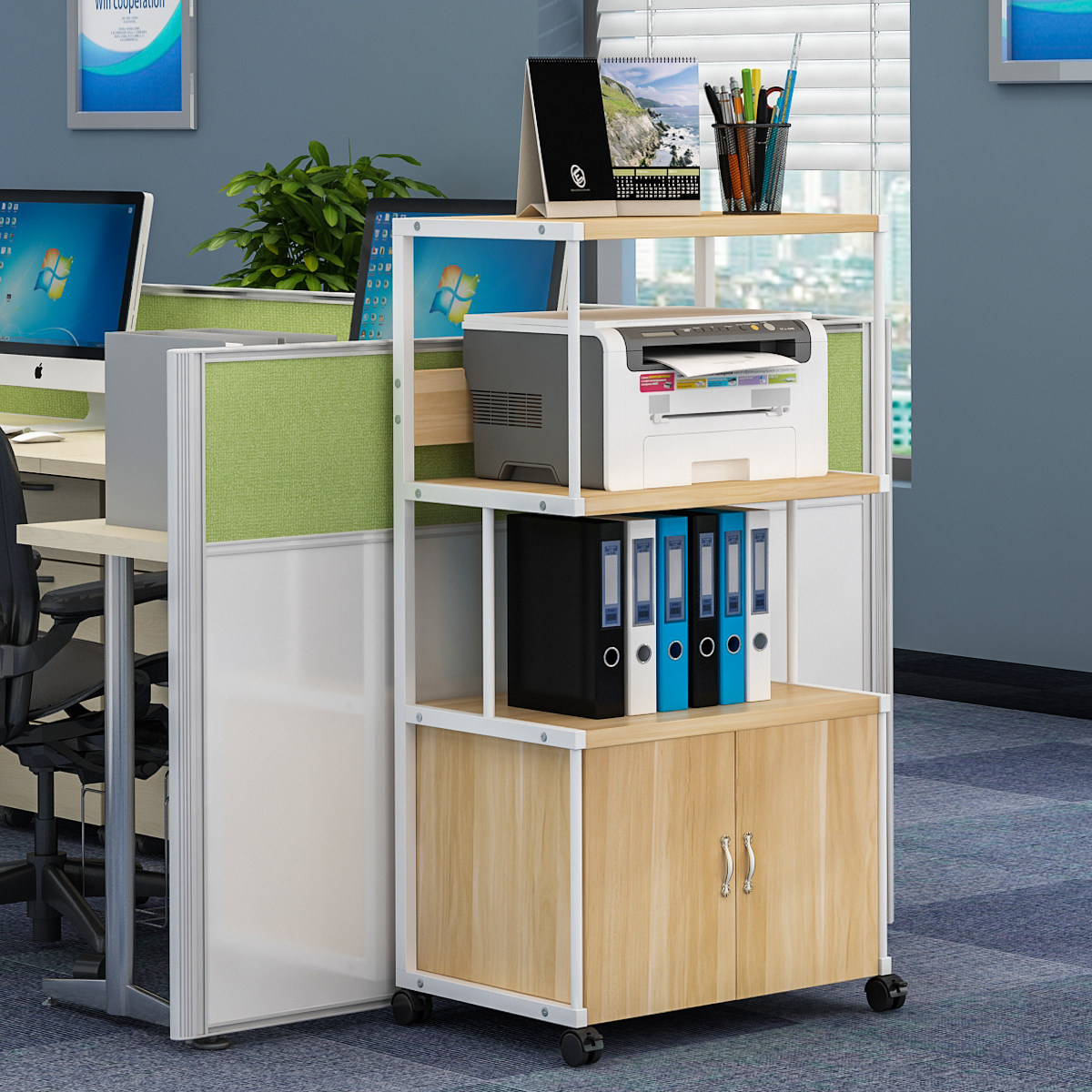 办公置物架打印机架子复印桌柜子可定制移动多层落地收纳架主机架