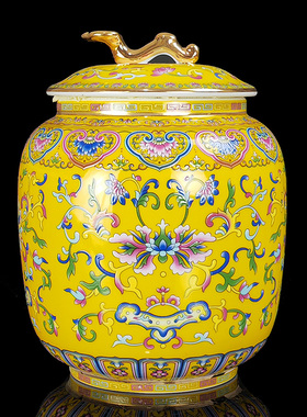 景德镇陶瓷红色珐琅彩储存罐茶叶罐密封罐家用茶仓茶罐中式茶缸