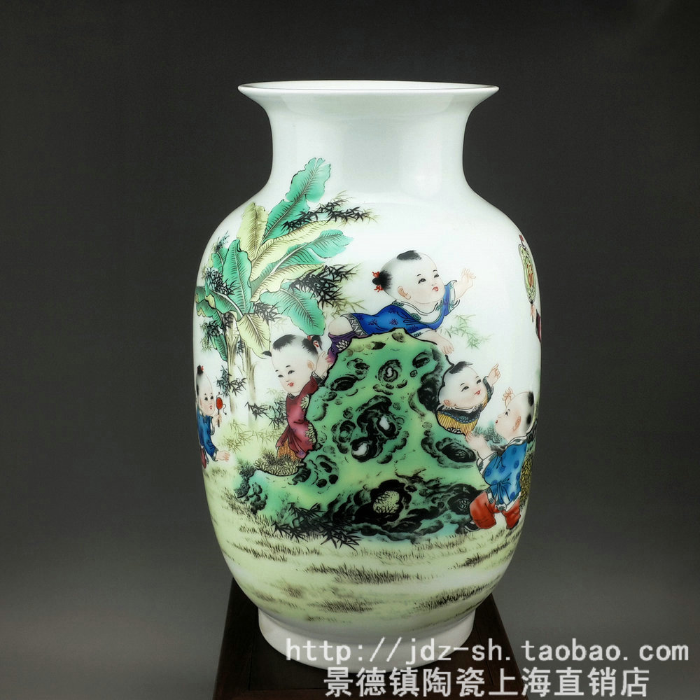 景德镇陶瓷器百子图七子九子婴戏图童子五子登科欢天喜地花瓶摆件