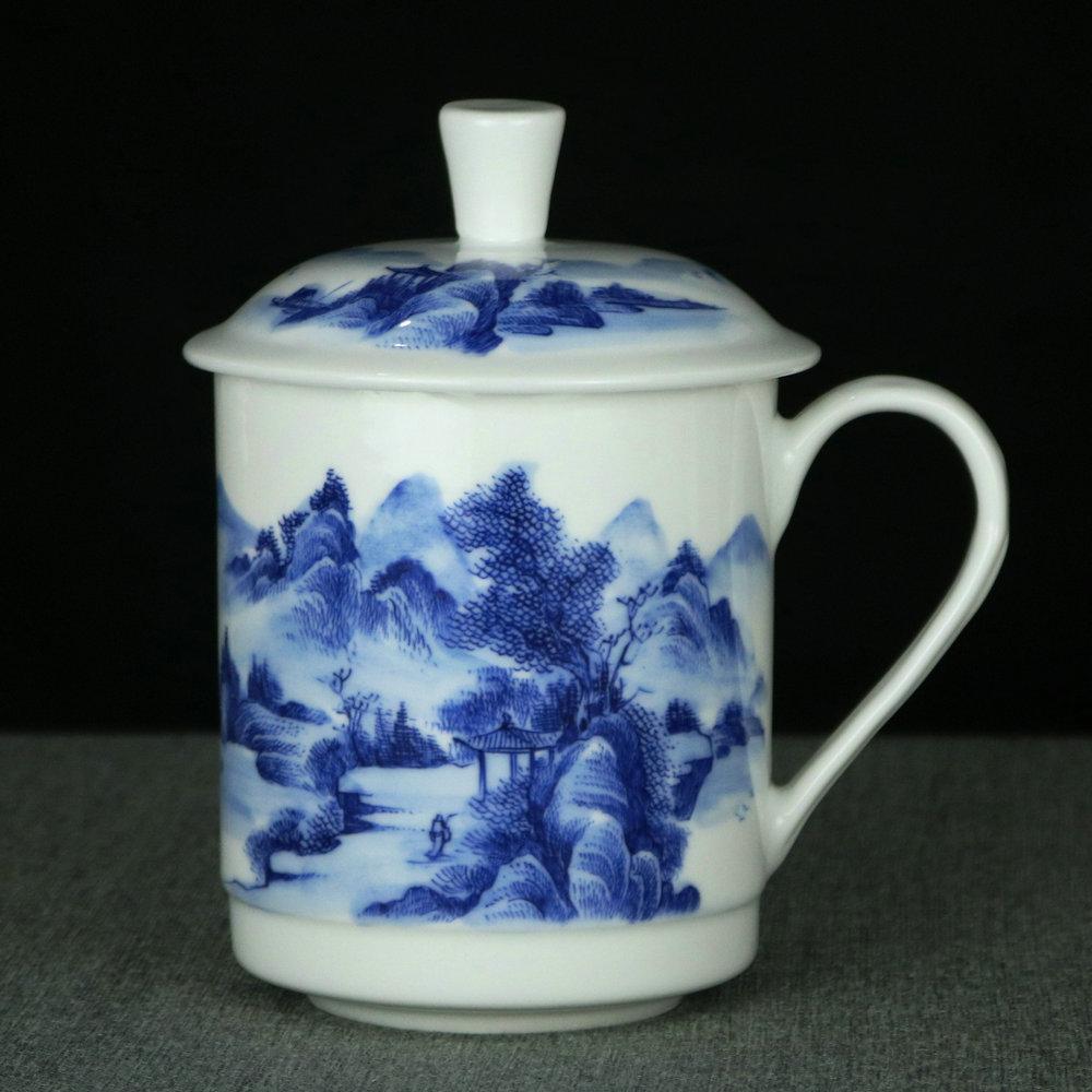 景德镇陶瓷手绘青花中式办公杯