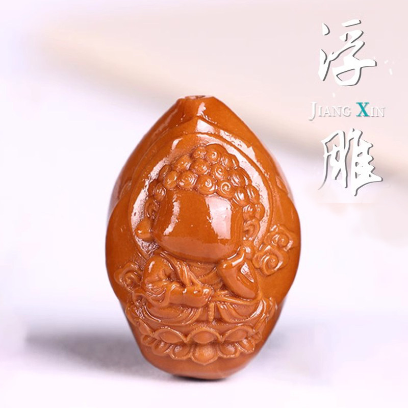 精选大籽老油核橄榄核雕刻无相佛不听不看不说背云手串吊坠配饰