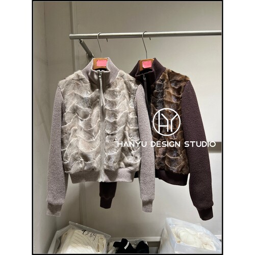韩钰DESIGN山羊绒拼针织羽绒服