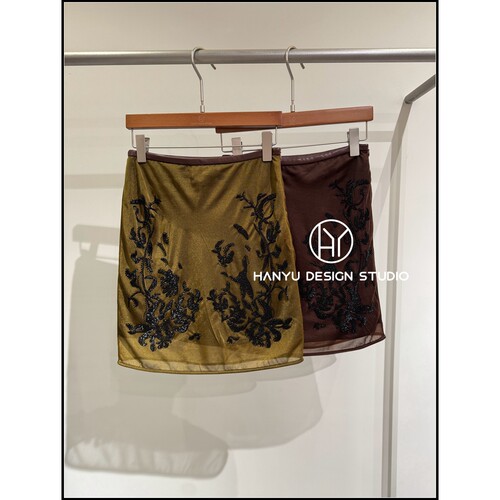 韩钰DESIGN重工花卉珠绣半裙