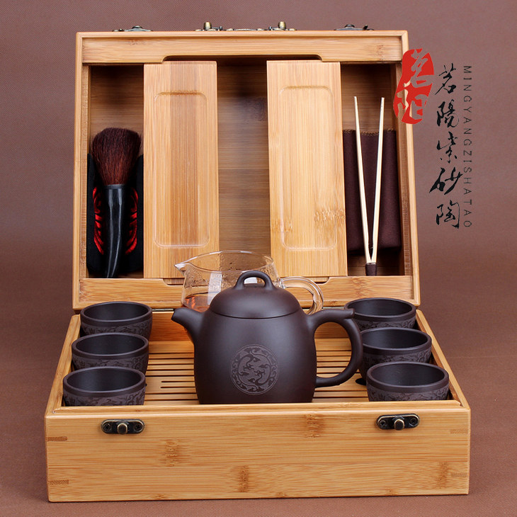 宜兴全紫砂壶纯手工茶壶整套装家用功夫车载旅行茶具包邮便携秦权