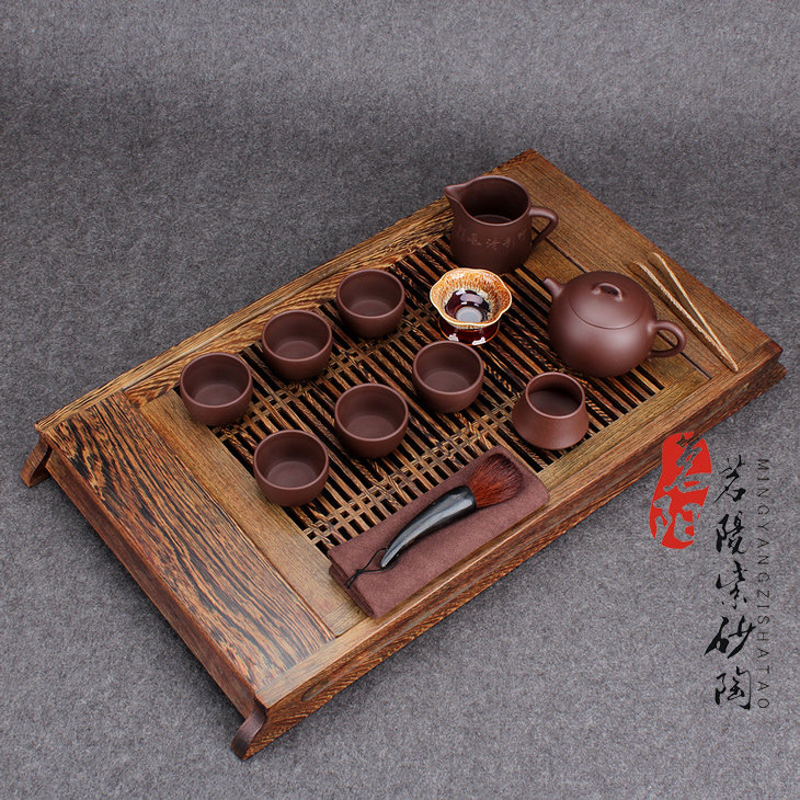 宜兴全紫砂壶纯手工功夫茶具套装家用茶壶高中档实木茶盘整套包邮