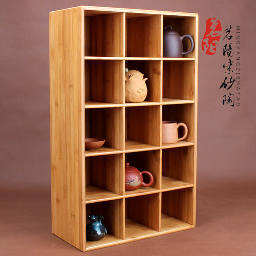 茗阳竹木茶具展示柜博古架