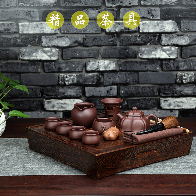 宜兴原矿紫砂壶纯全手工用套装功夫实木茶盘茶壶整套茶具四方觚棱,餐饮具,整套茶具,淘宝优惠券,粉丝福利购,淘宝优惠卷