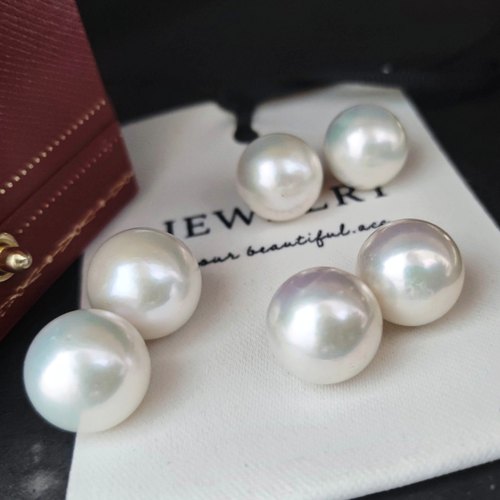 特选澳白平替冷光系正圆冷白爱迪生淡水珍珠耳钉10-11-12-13-14mm
