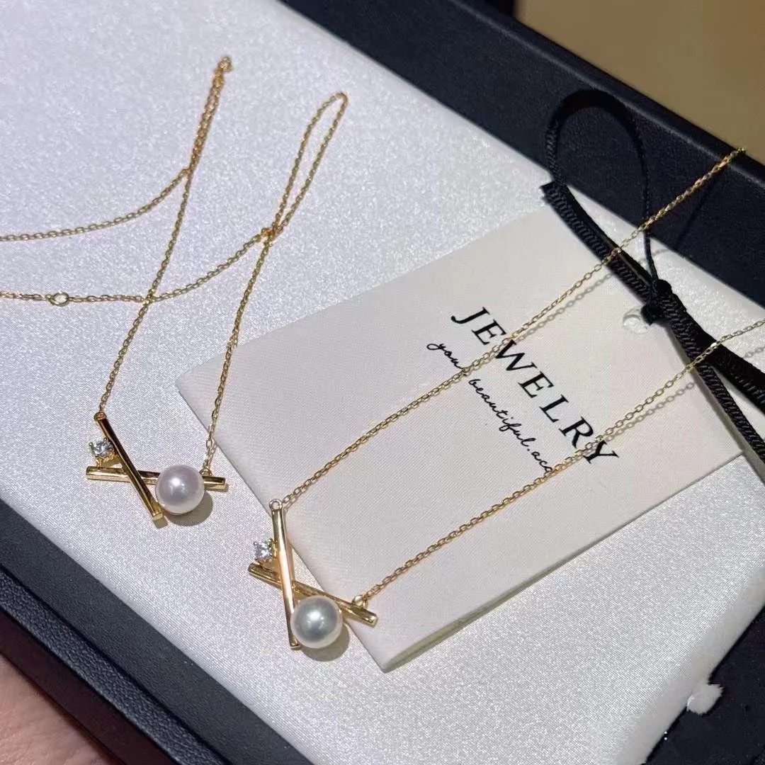 玫瑰的故事同款T家平衡木项链淡水akoya6-7mm天然珍珠纯银项链