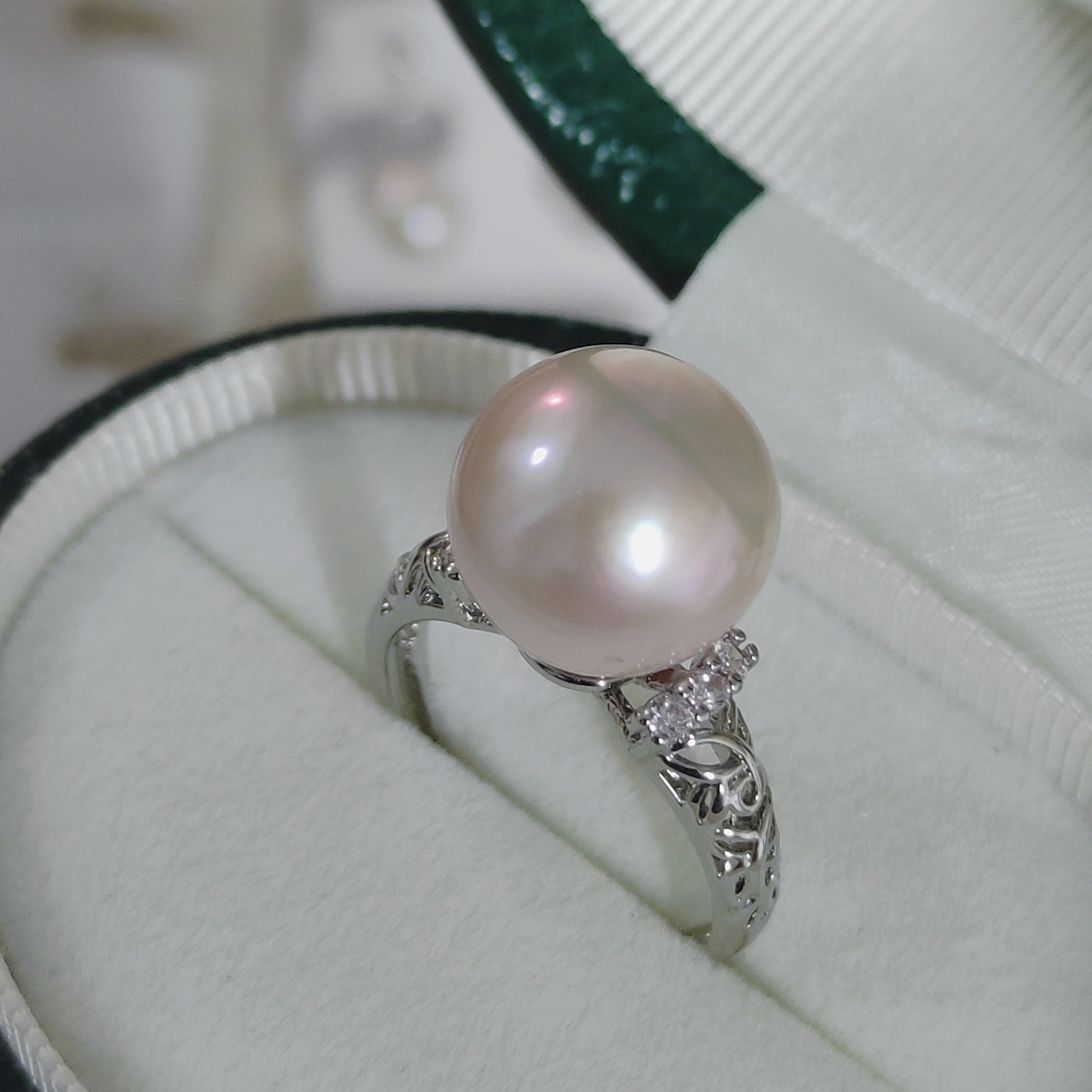 诸暨天然12-13mm正圆极光冷曼塔无暇开口戒指指环一珠一图