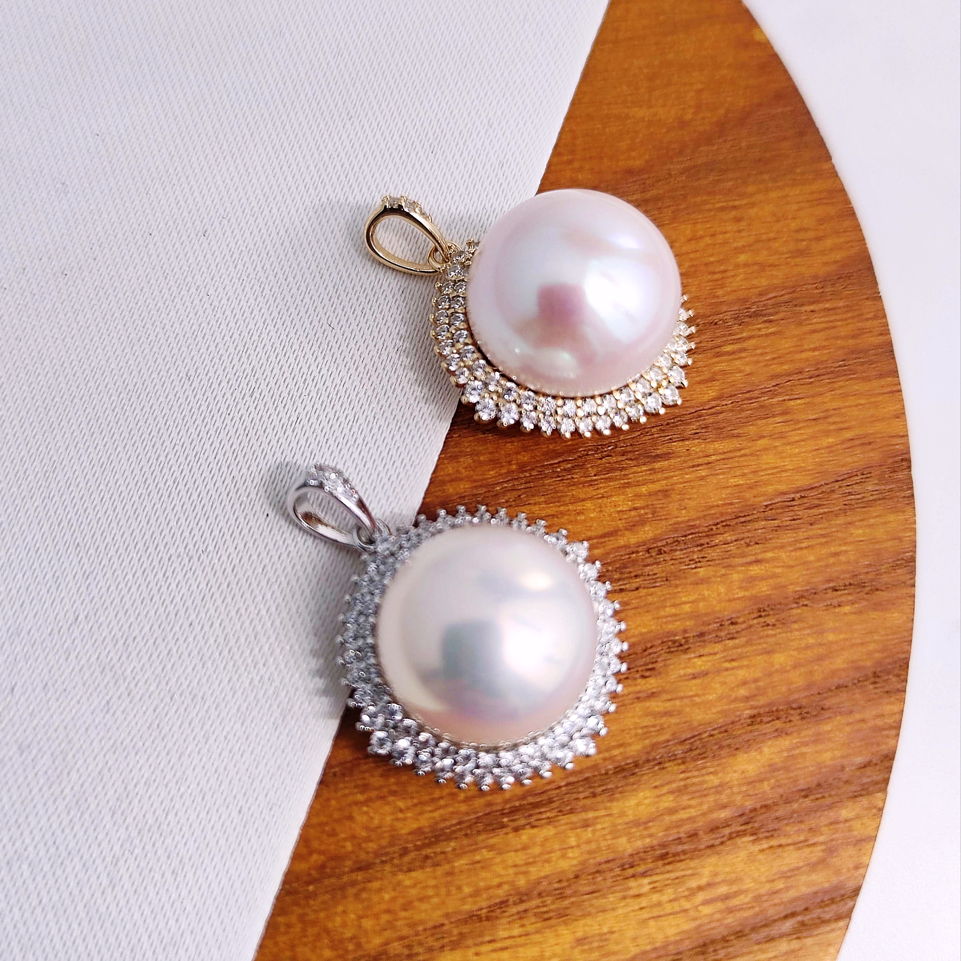 12-13-14mm天然淡水真珍珠极光炫彩太阳花吊坠项链正圆媲美海水