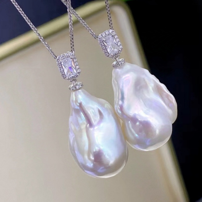 梧桐家定制天然淡水炫彩吊坠项链毛衣链大巴洛克纯银万能扣大方糖