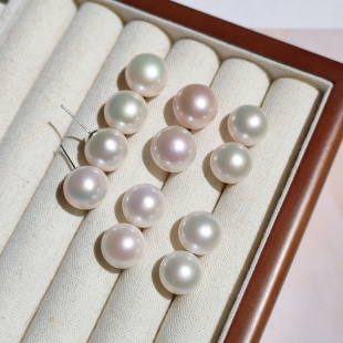 12-13mm正圆大点位天然淡水爱迪生珍珠复古耳钉s925银简约素钉