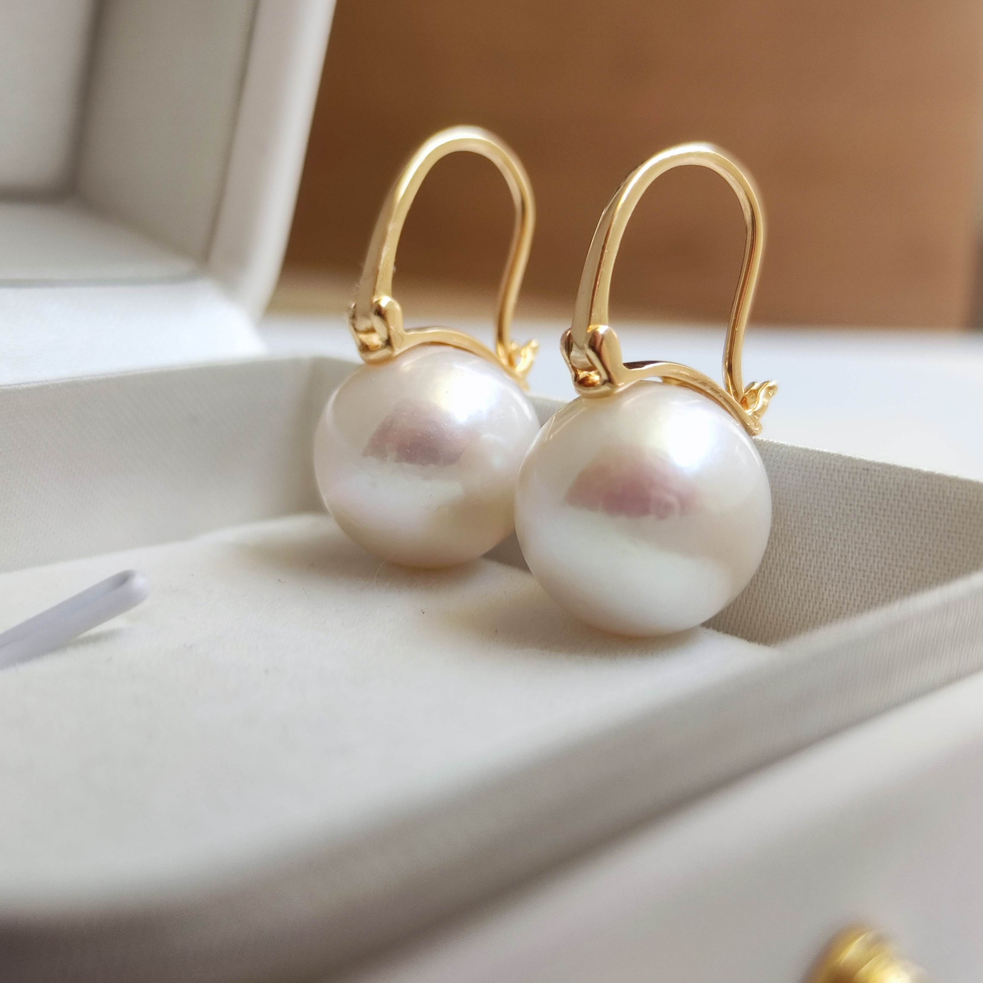 爱迪生淡水真珍珠董卿水桶款茶壶耳扣s925银11-12-13-14mm正圆