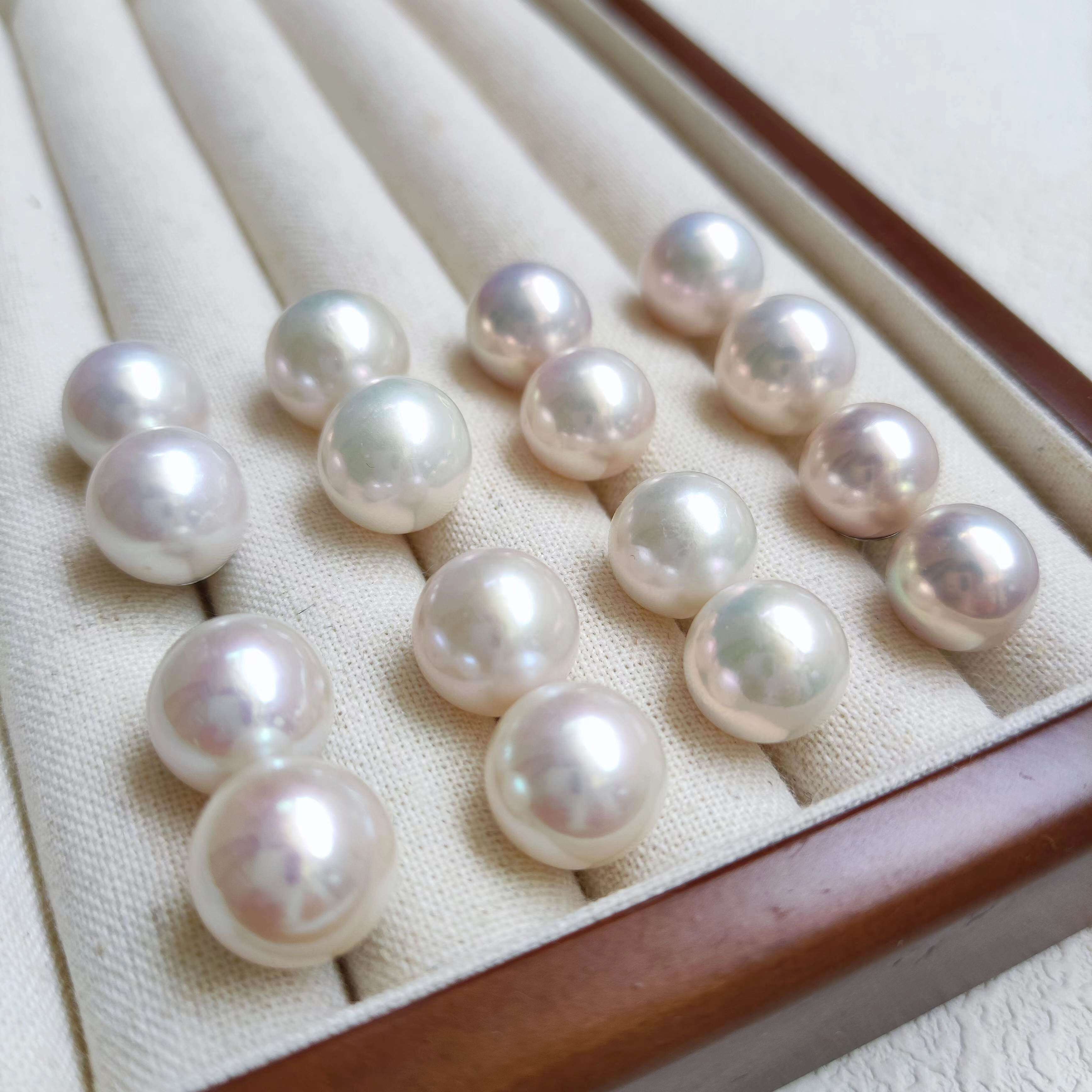 天然淡水珍珠11-12mm正圆爱迪生珍珠耳钉纯银针耳饰简约素钉