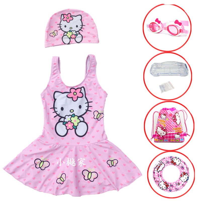 新款hellokitty儿童泳衣女童公主连体裙式游泳衣女宝宝温泉泳装