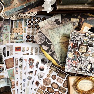 infeelme素材本 忆往昔系列 复古手账DIY素材装饰打底40张入4款