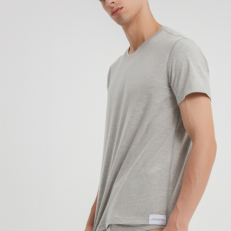 asiaskin艾瑟氏男生棉氨短袖打底圆领T恤纯色基础款家居性感内衣