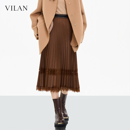 VILAN慧兰通勤百褶半身裙女